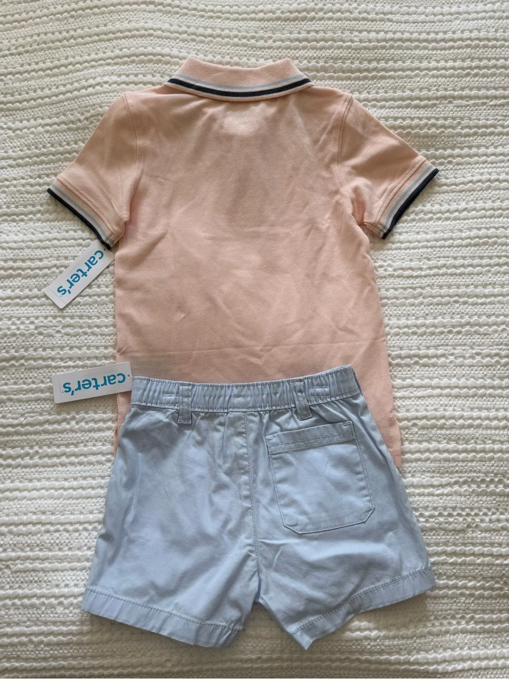 NWT Carters Marching Set - 3T Boys Pink Polo & Light Blue Shorts